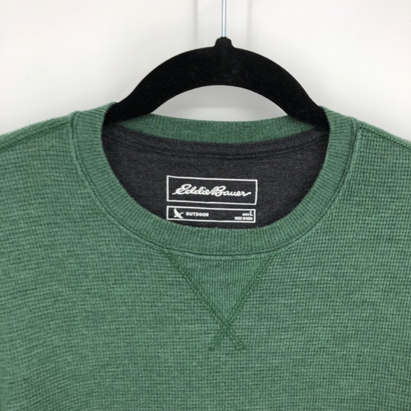 Eddie Bauer Mens Thermal Shirt Size Large Green Crewneck Waffle Knit Outdoor - Picture 2 of 12